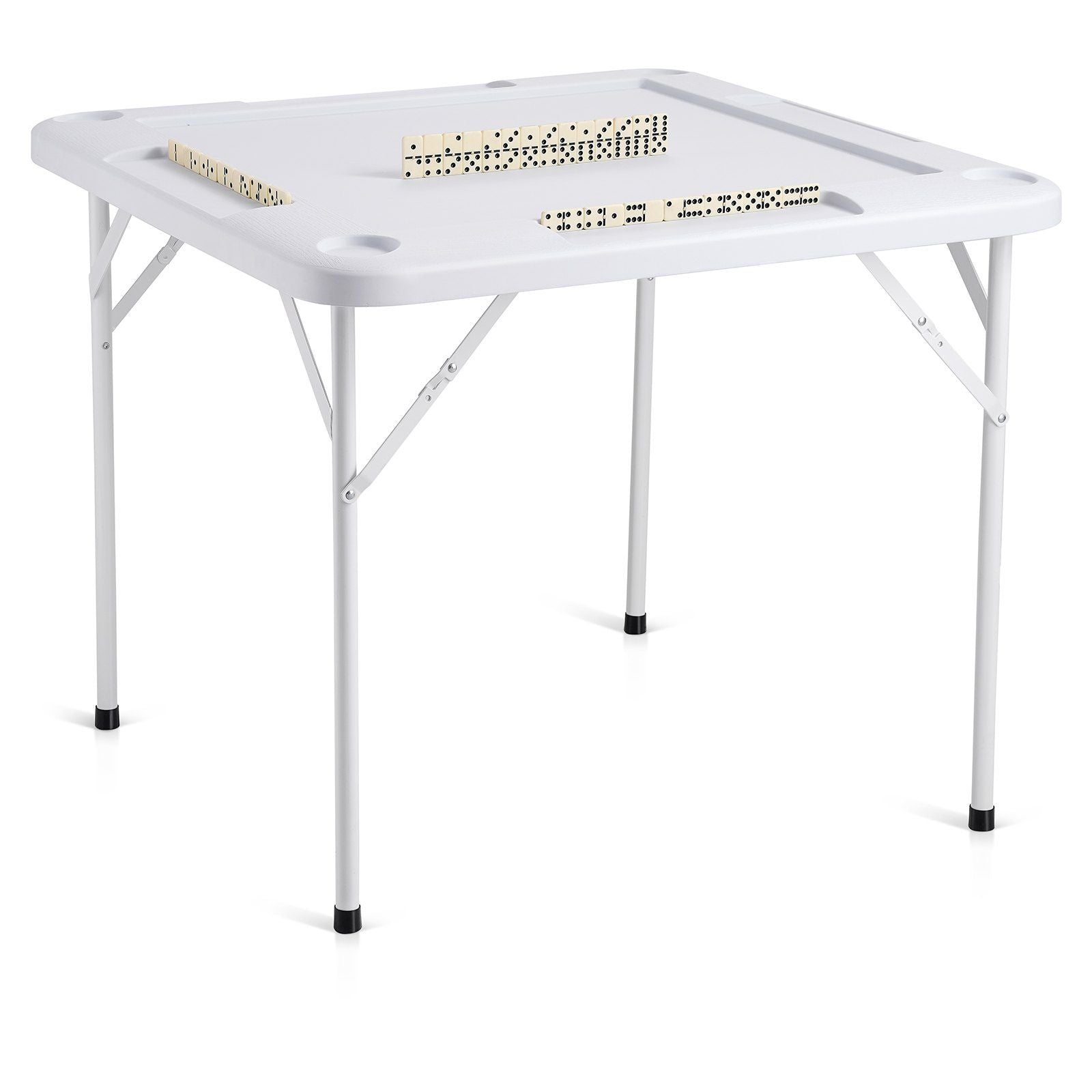 Mahjong Table 4 Player Folding Card Table & 4 Cup Holders Chip Trays White