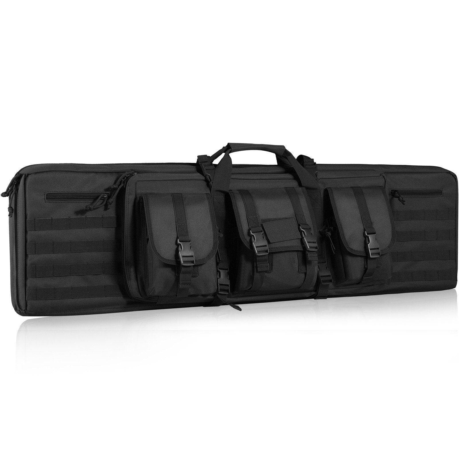 Tactical Range Bag, 42 inch Tactical Double Firearm Bag, Soft Outdoor Tactical Case with Lockable Zipper, Portable Handle & Shoulder Strap, 3 Large Storage Pockets Tactical Range Case, Black