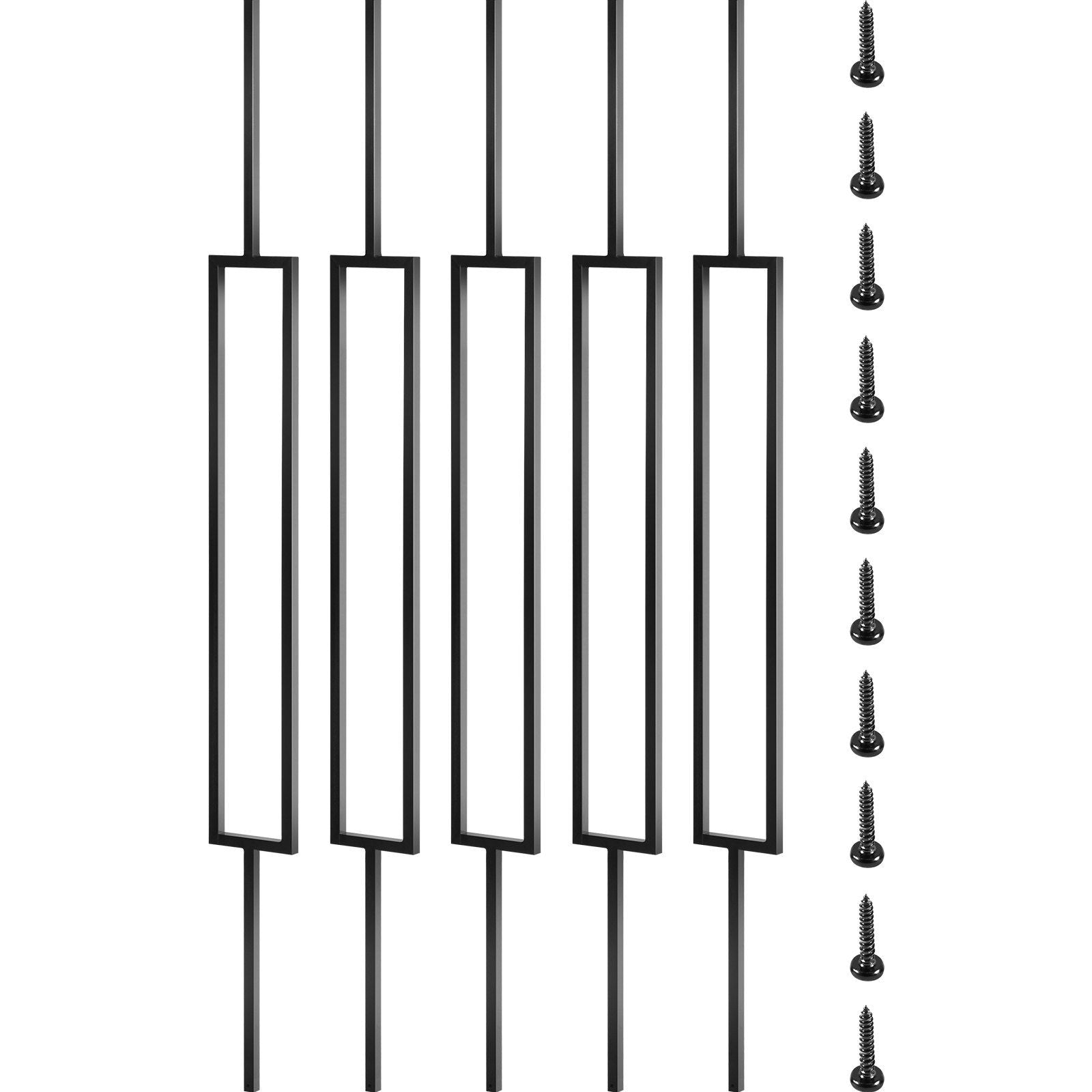 Deck Balusters, 10 Pack Metal Deck Spindles, 44"x0.5" Staircase Baluster with Screws, Iron Deck Railing for Wood and Composite Deck, Stylish Black Baluster for Outdoor Stair Deck Porch