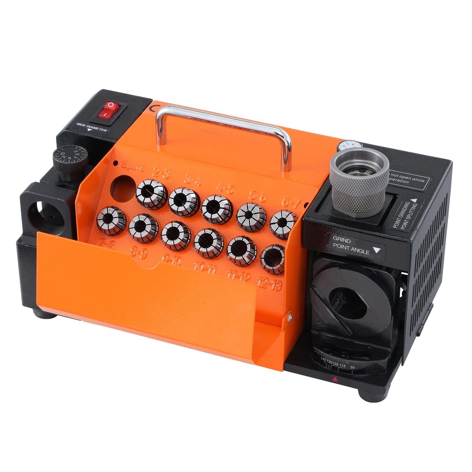 Drill Bits Sharpener, 3-13mm Drill Bits Grinder Sharpener, Lip Relief Angle & 95°-135° Point Angle Adjustable Drill Bit Re-Sharpener, Portable Sharpening Machine with 11 Collets, CBN & SDC Wheel