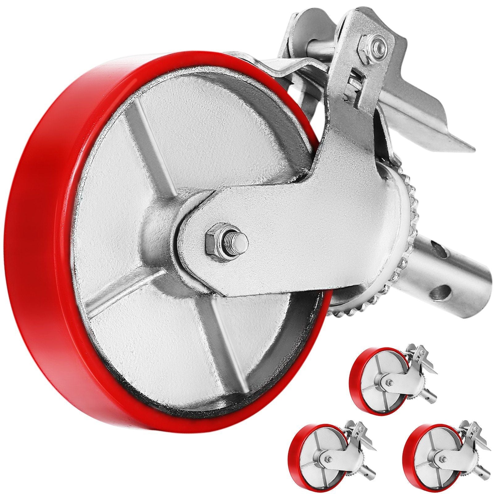 Scaffolding Wheels Set, Heavy Duty 4-Pack 8" Scaffolding Casters, with 4400 Lbs Per Set and Locking Stem Casters with Brake, Polyurethane Replacement for Scaffold, Shelves, Workbench
