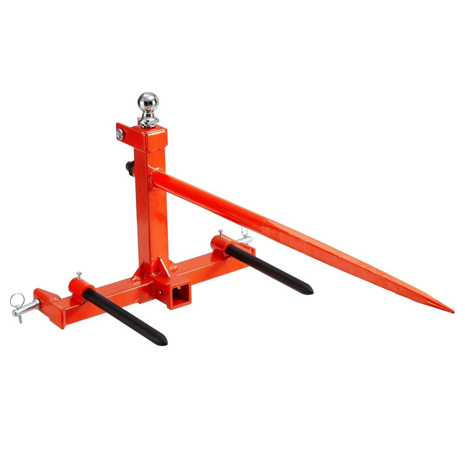 49" Hay Spear, Bale Spears 1600lbs Loading Capacity, Three-Point Hitch Tractor Attachment with 2pcs 17.5" Stabilizer Spears, Quick Attach Spike Forks