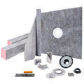Shower Curb Kit, 48"x48" Watertight Shower Curb Overlay with 4" PVC Central Bonding Flange, 4" Stainless Steel Grate, 2 Cuttable Shower Curb and Trowel, Shower Pan Slope Sticks Fit for Bathroom