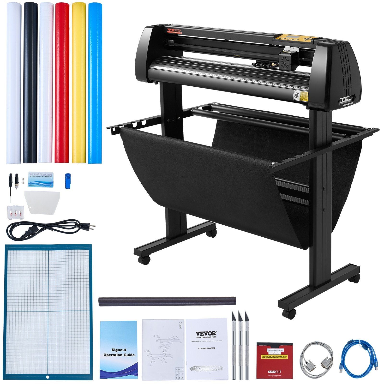 Vinyl Cutter 34Inch Bundle, Vinyl Cutter Machine Manual Vinyl Printer LCD Display Plotter Cutter Sign Cutting with Signmaster Software for Design and Cut,with Supplies, Tools