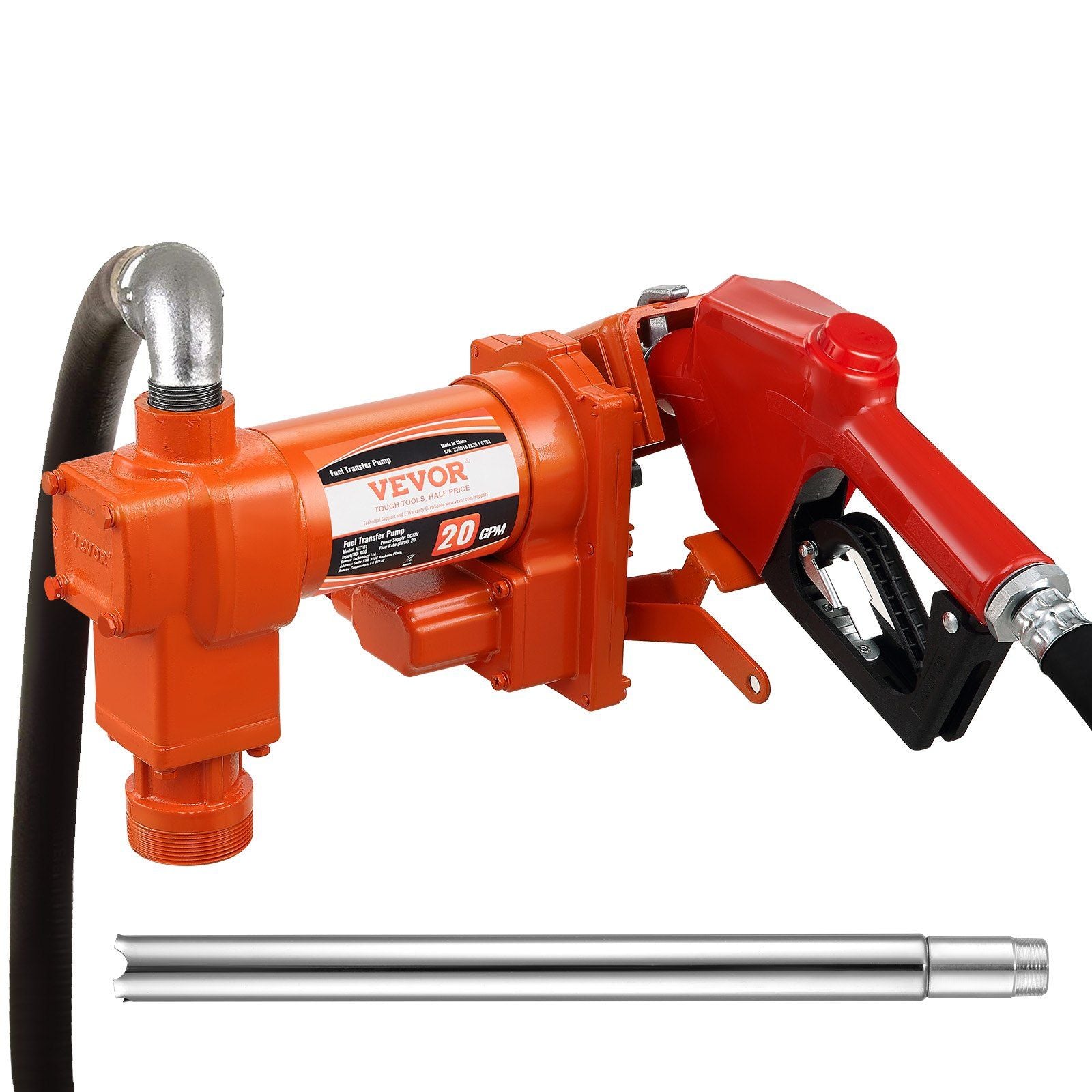 Fuel Transfer Pump, 12V DC 20 GPM 1/4 HP, Gasoline Extractor Pump with Automatic Nozzle, Discharge Hose & Suction Pipe for Gasoline, Diesel, Kerosene, Ethanol & Methanol Blends, and Biodiesel