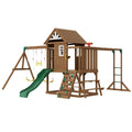 Wooden Swing Set 10 IN 1 Outdoor Playground Sets 6 FT Slide Upper Fort