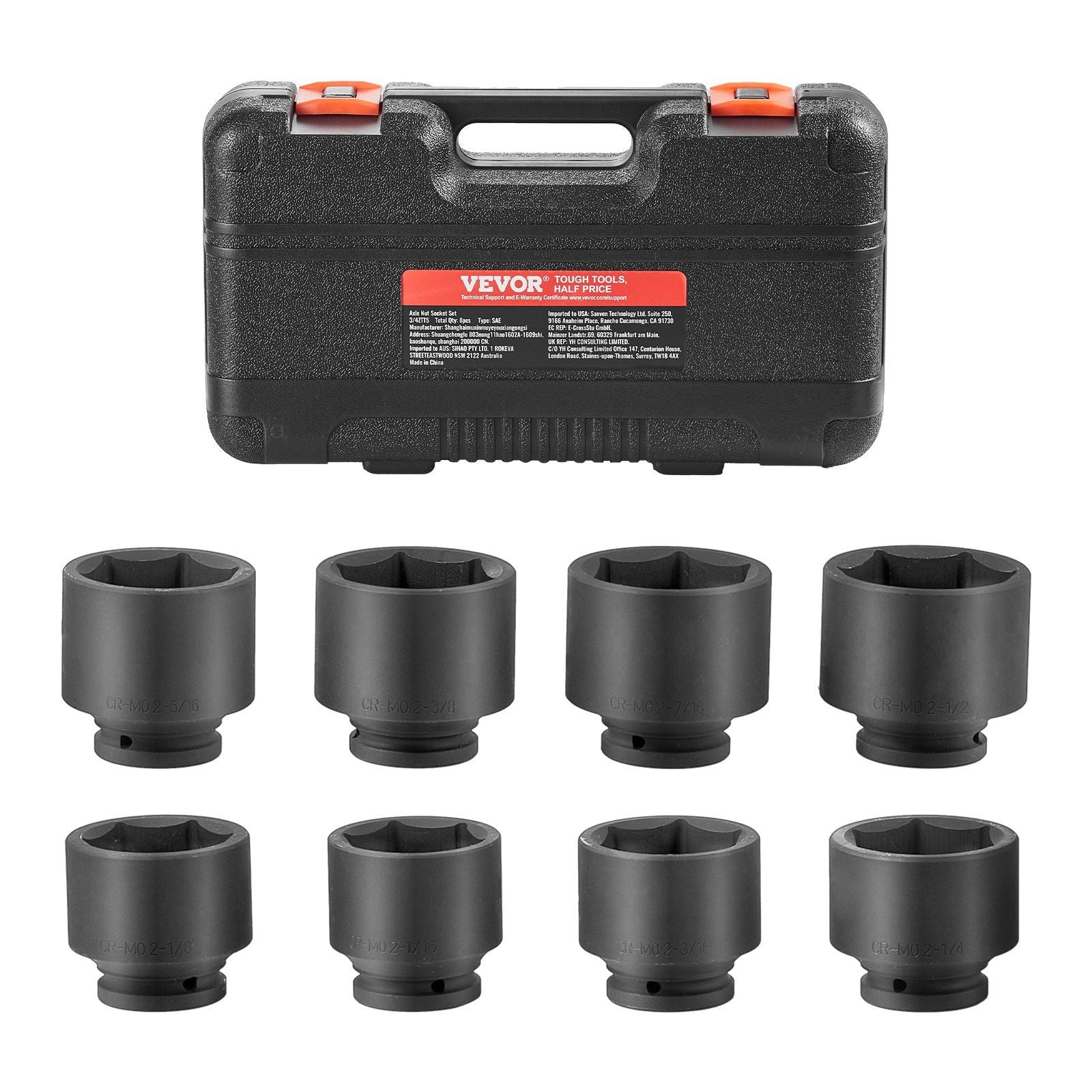 Axle Nut Impact Socket Set 3/4" Drive 6-Point 8PCS SAE Spindle Nut Socket