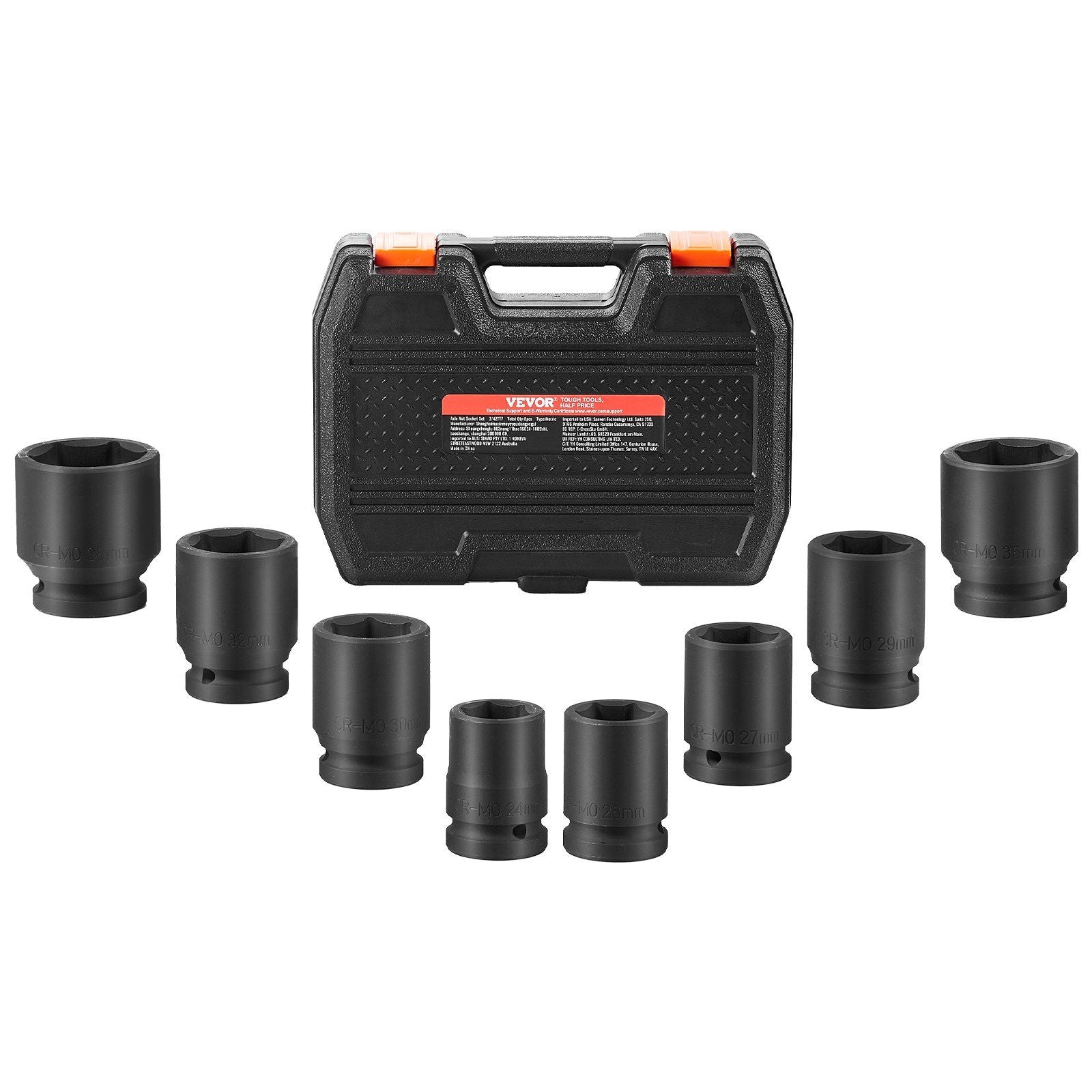 Axle Nut Impact Socket Set 3/4" Drive 6-Point 8PCS Metric Spindle Socket