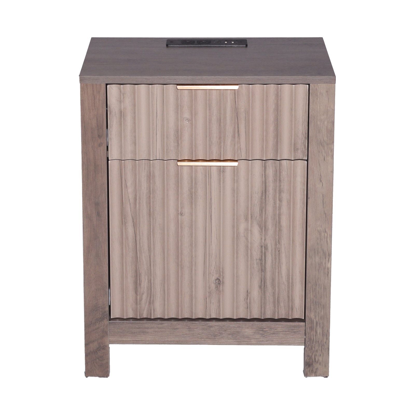 Farmhouse End Table Square Night Stand with USB & Outlets Set of 2 Gray