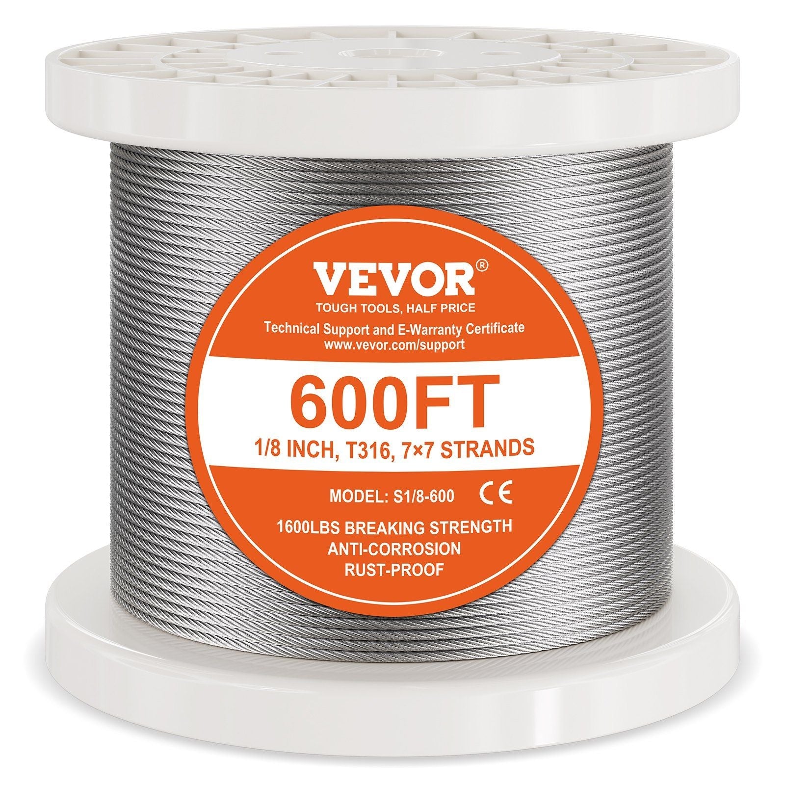 T316 Stainless Steel Cable 1/8" 7x7 Steel Wire Rope 600 ft Cable Railing
