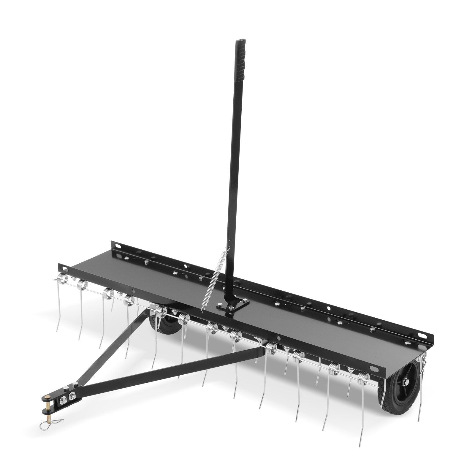 Tow Behind Dethatcher, 48-inch Tow Dethatcher with 24 Spring Steel Tines, Lawn Dethatcher Rake for ATV or Mower, Tow Behind Lawn Rake with Lift Handle for Garden Farm Grass