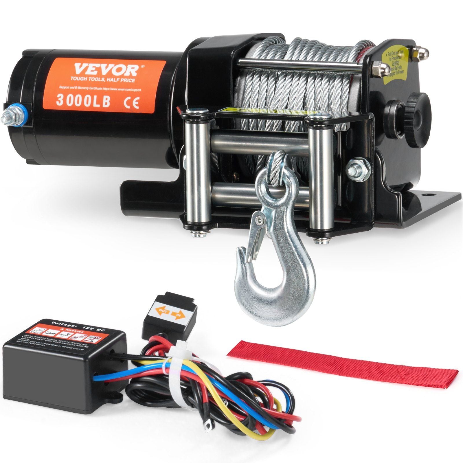 Electric Winch ATV UTV 3000 lb Steel Cable IP55 Waterproof Wired Control
