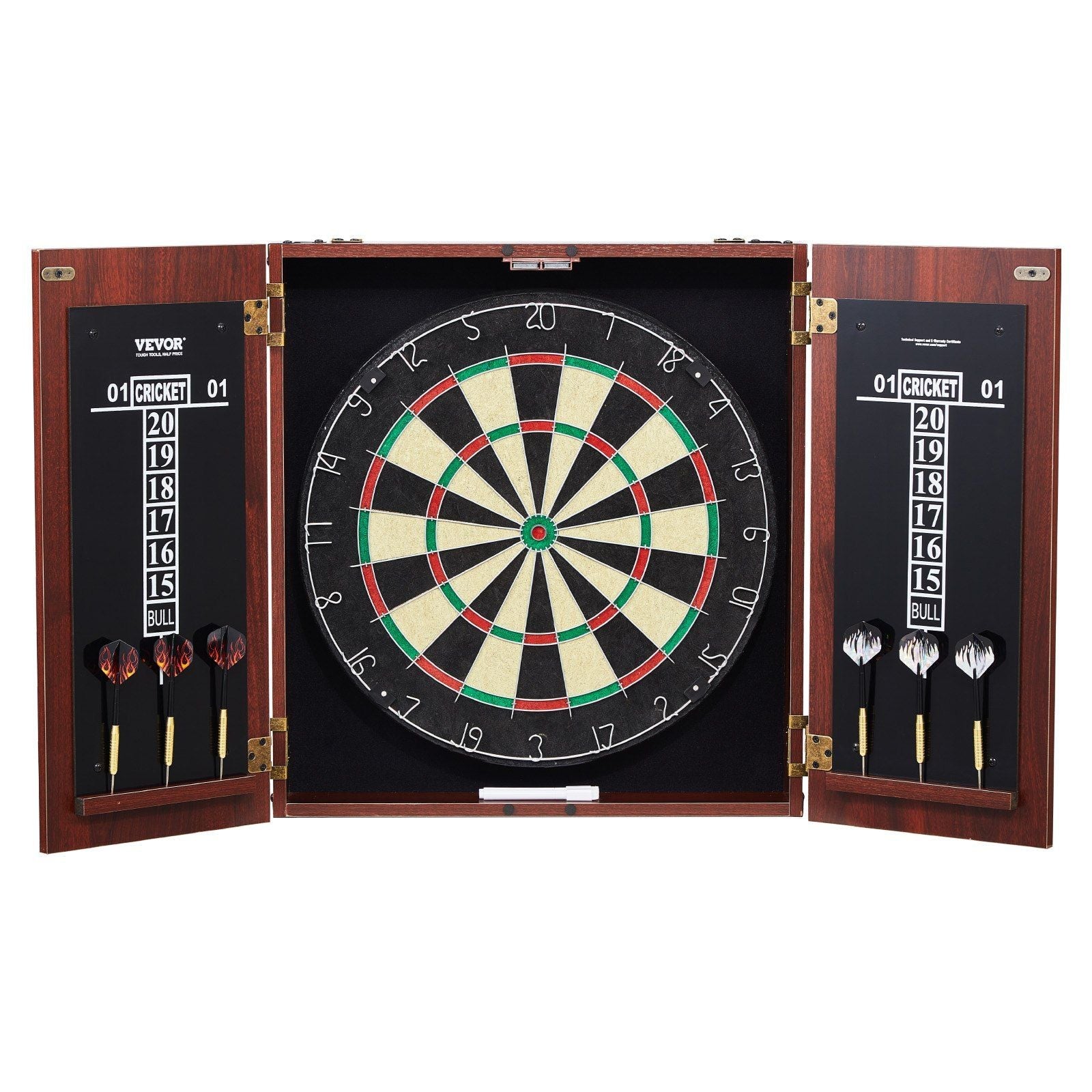 Dartboard and Cabinet Set Official Size Complete Accessory Steel Tip Dart