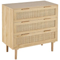 3 Drawer Rattan Dresser, Boho Dresser, Rattan Chest of Drawers with Spacious Storage, Natural Rattan Dresser for Bedroom, Living Room, Rattan Nightstand with Sturdy Handles&Legs, Natural Wood