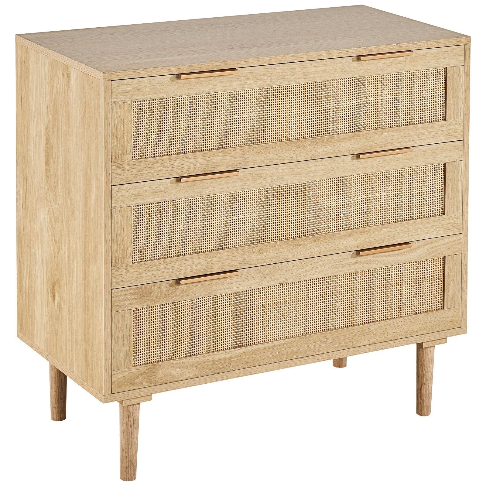 3 Drawer Rattan Dresser, Boho Dresser, Rattan Chest of Drawers with Spacious Storage, Natural Rattan Dresser for Bedroom, Living Room, Rattan Nightstand with Sturdy Handles&Legs, Natural Wood