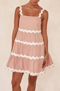 Contrast Trim Square Neck Tiered Dress