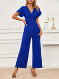 V-Neck Flutter Sleeve Jumpsuit