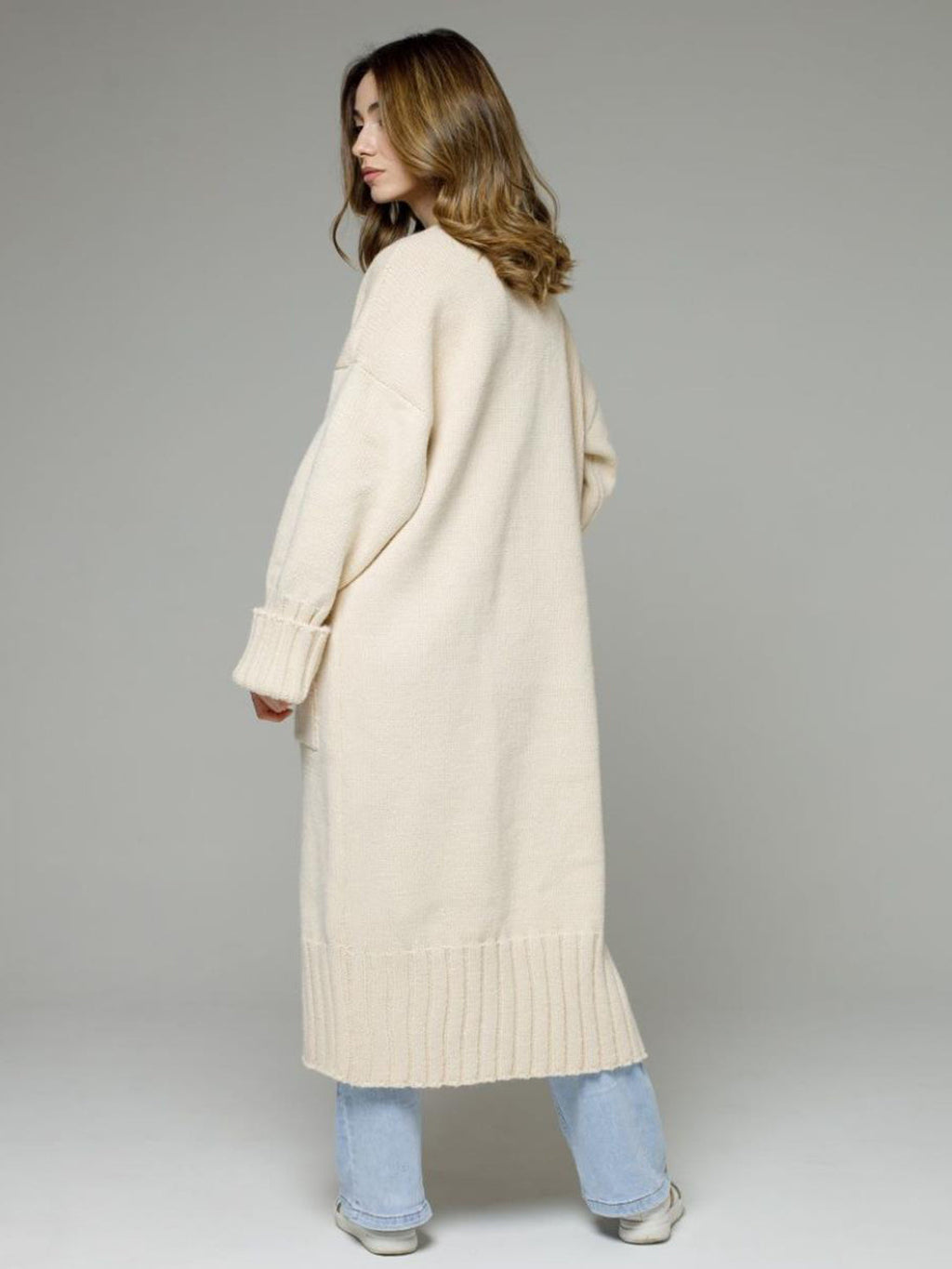 Pocketed Open Front Dropped Shoulder Cardigan