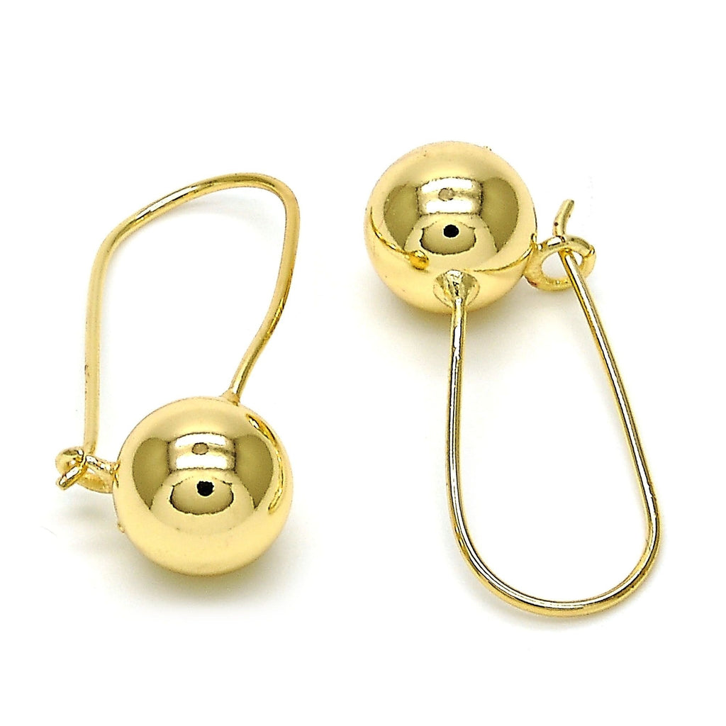 Leverback Earring, Ball Design, Polished Finish, Golden Tone
