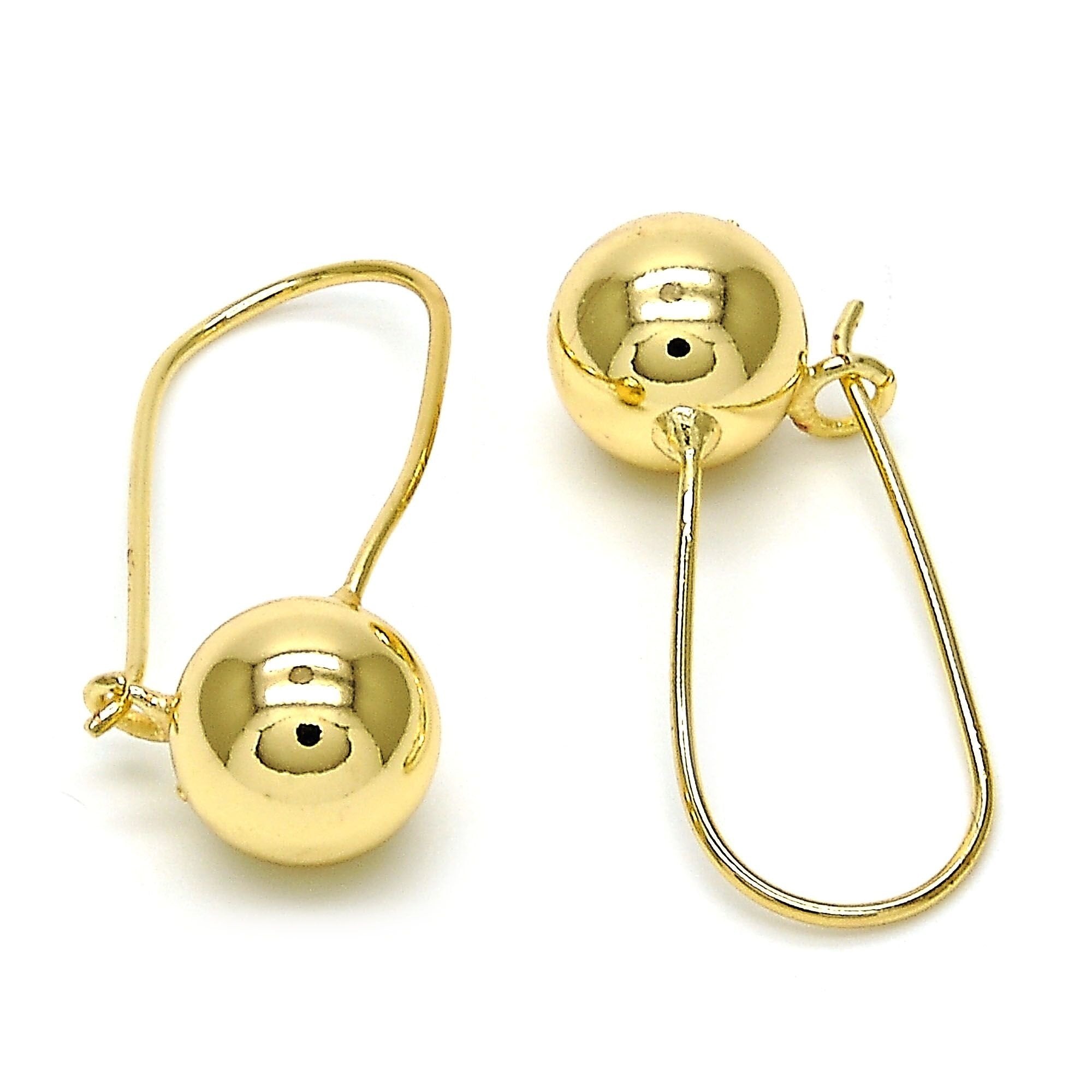 Leverback Earring, Ball Design, Polished Finish, Golden Tone