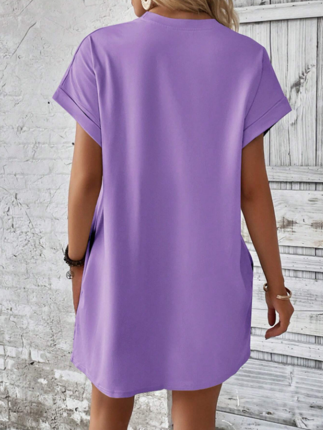 Round Neck Short Sleeve Mini Tee Dress with Pockets