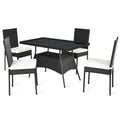 5 Pieces Outdoor Patio Rattan Dining Set with Glass Top with Cushions