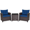 3 Pcs Patio Rattan Furniture Set Cushioned Conversation Set Coffee Table-Navy