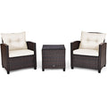 3 Pieces Patio Rattan Furniture Set Cushioned Conversation Set Coffee Table-White