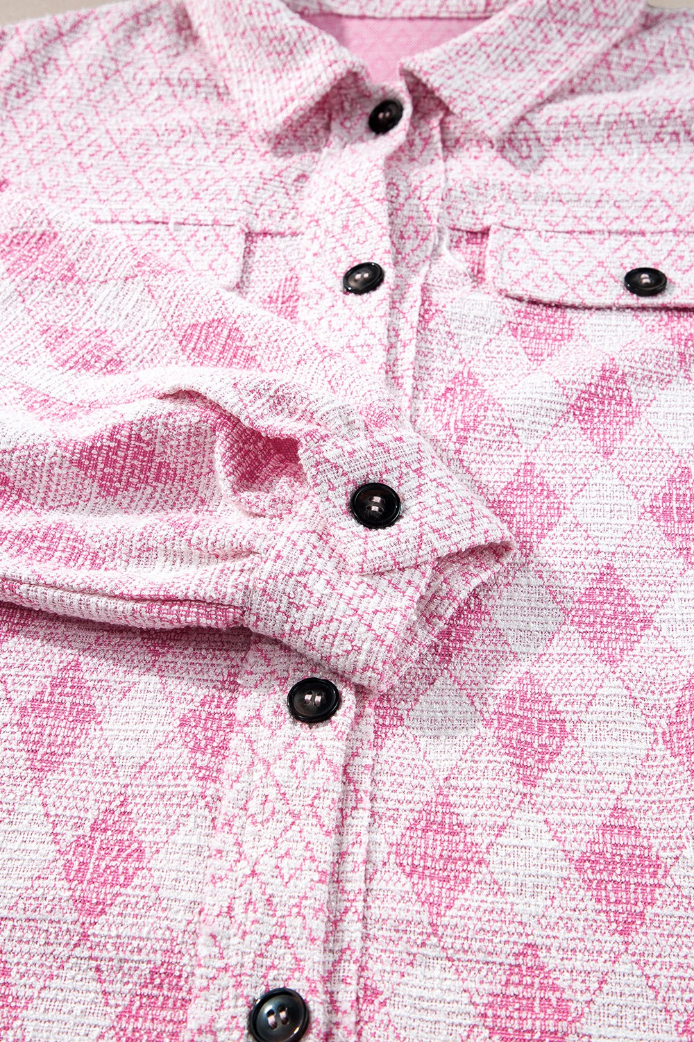 Geometric Print Textured Flap Pocket Shacket