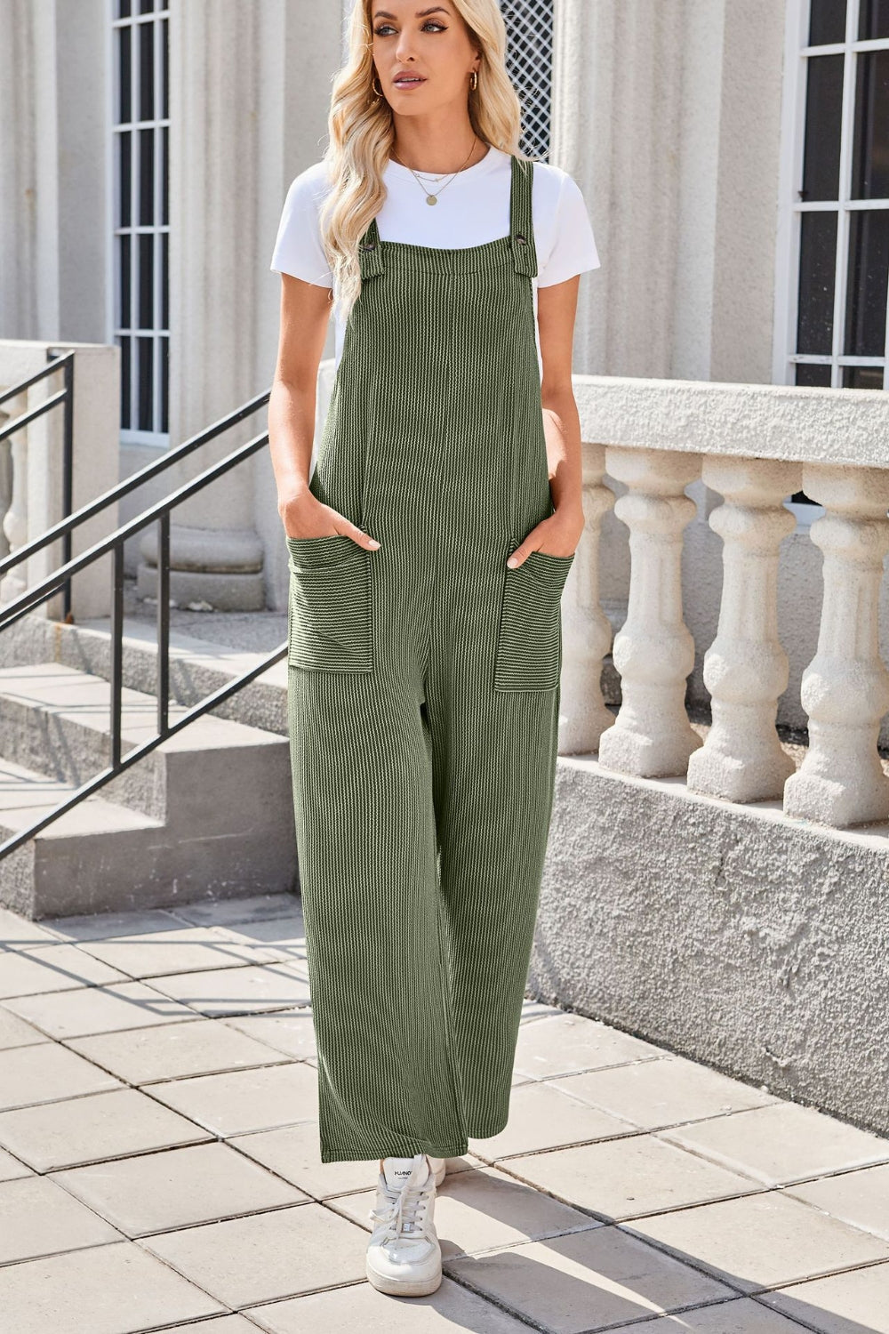 Lovelet Square Neck Wide Strap Overalls with Pockets