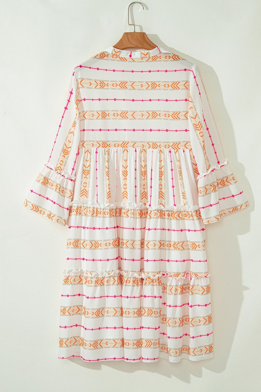 Printed Ruffled Notched Loose Dress