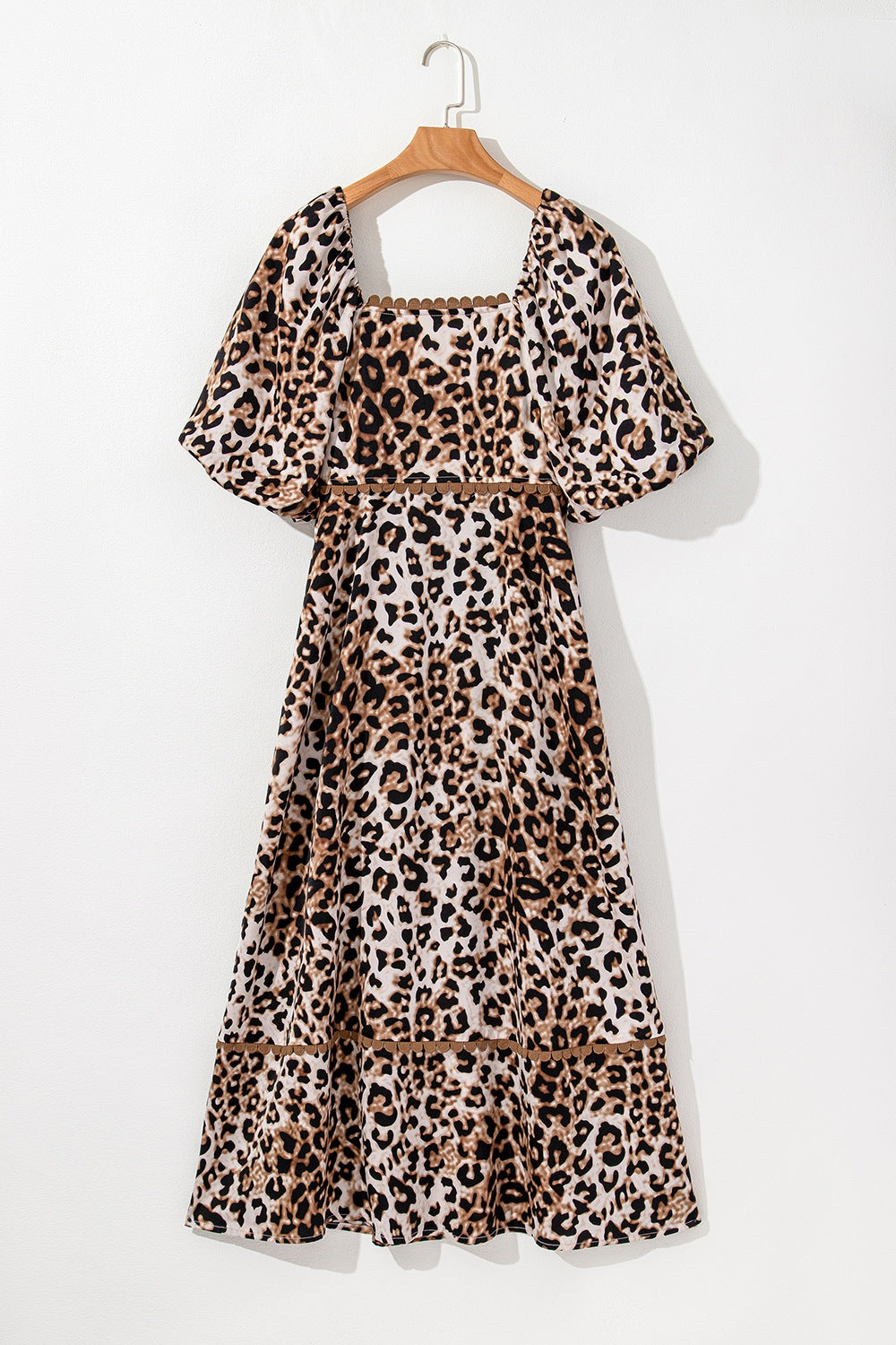 Leopard Square Neck Puff Sleeve Maxi Dress