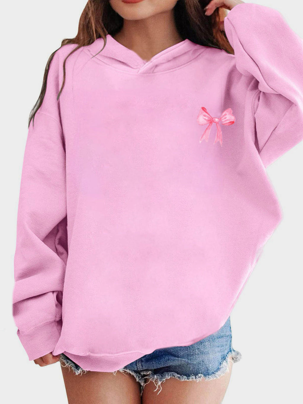 Bow Print Long Sleeve Hoodie