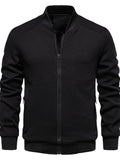Men's Waffle Knit Baseball Collar Zip Up Jacket
