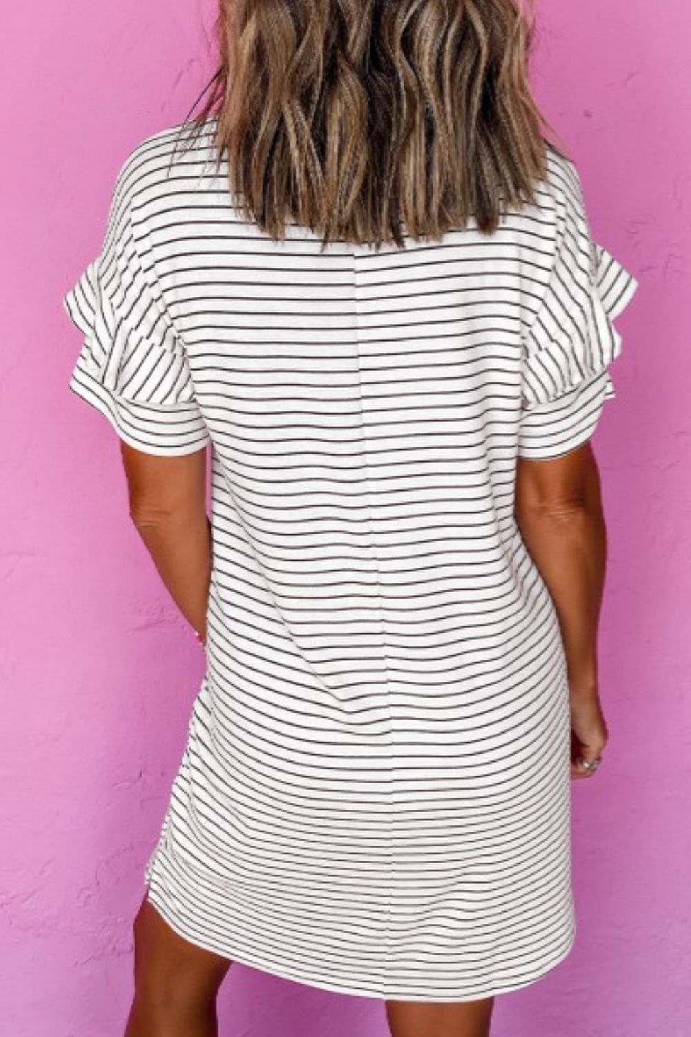 Stripe Round Neck Short Sleeve Mini Dress