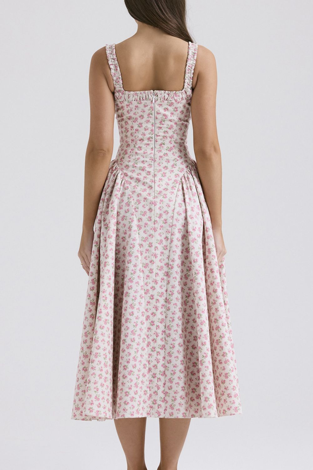 Floral Square Neck Wide Strap Midi Dress
