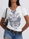 Graphic V-Neck Short Sleeve T-Shirt