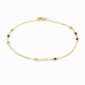 RMZ GOLD NYC 18K GOLD Dainty Multi Color CRYSTAL ANKLE BRACELET