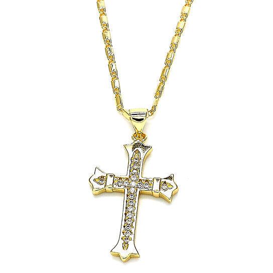 RMZ GOLD NYC Gold Plated Micro Pave Cross Charm Necklace – 20-Inch Chain, Polished Golden Tone