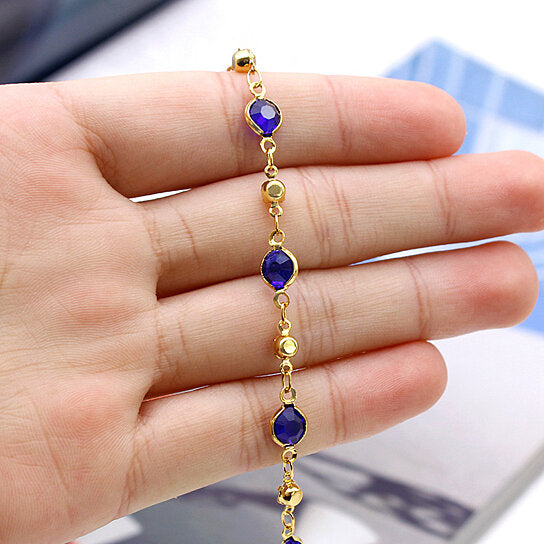 18K Gold Blue Crystal Ankle Bracelet