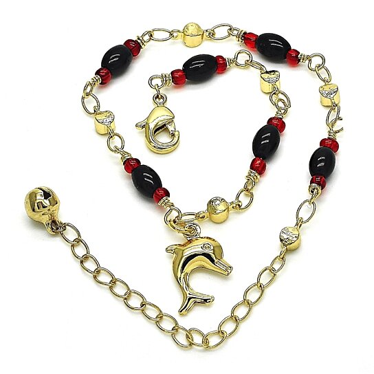 RMZ Gold NYC 14K Gold Plated Dolphin Anklet Bracelet – 10" for Women & Teens
