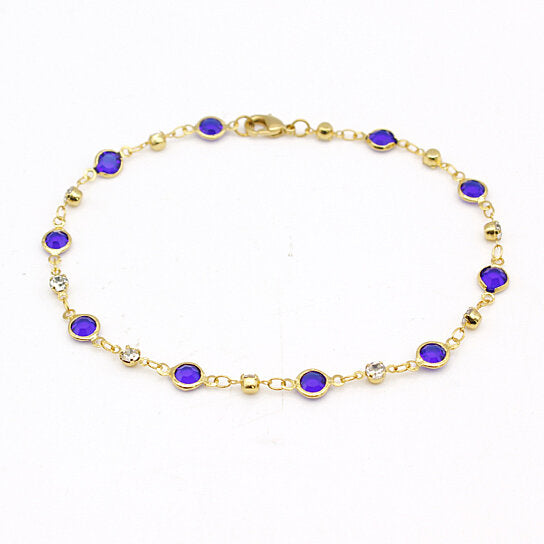 18K Gold Blue Crystal Ankle Bracelet
