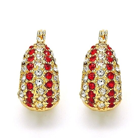 RMZ GOLD NYC 18k Gold High Polish Finish 5 Line Ruby Crystal Earring