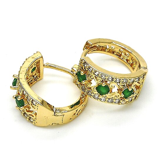 RMZ GOLD NYC 14k Gold Lab Created Emerald Hoop Earring Earrings