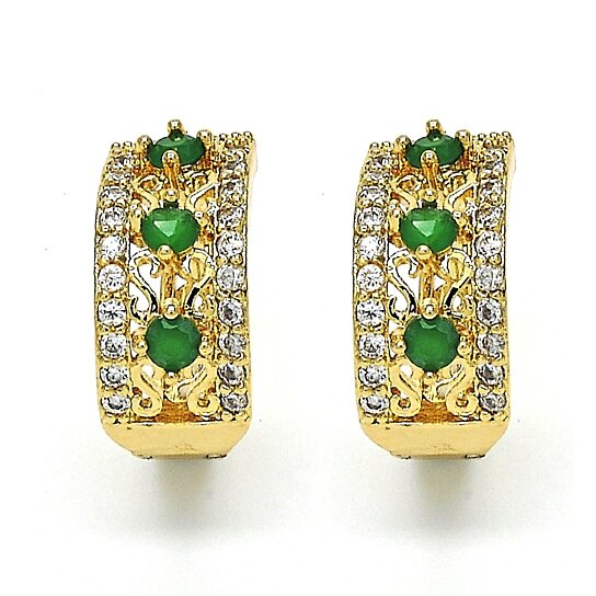 RMZ GOLD NYC 14k Gold Lab Created Emerald Hoop Earring Earrings