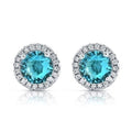 Halo CZ Aquamarine Stud Earrings White Gold