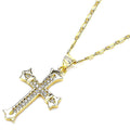 RMZ GOLD NYC Gold Plated Micro Pave Cross Charm Necklace – 20-Inch Chain, Polished Golden Tone