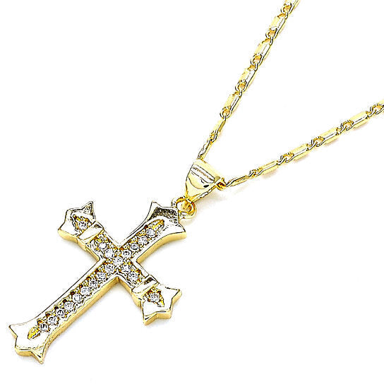 RMZ GOLD NYC Gold Plated Micro Pave Cross Charm Necklace – 20-Inch Chain, Polished Golden Tone
