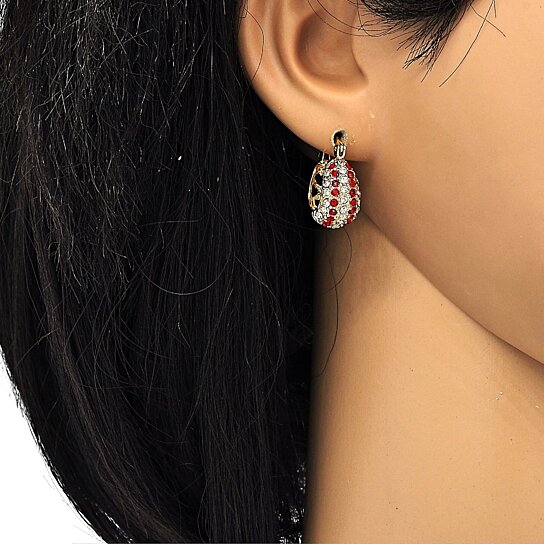 RMZ GOLD NYC 18k Gold High Polish Finish 5 Line Ruby Crystal Earring