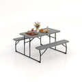 Indoor and Outdoor Folding Picnic Table Bench Set with Wood-like Texture-Gray